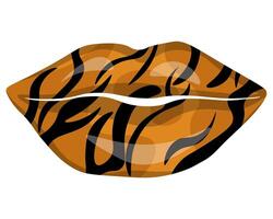 Lips with tiger print, stylish make-up on part of the face vector