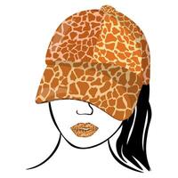 Stylized portrait of a woman in a cap with a giraffe print and an animal print on her lips vector