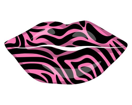 Lips with pink zebra print, stylish make up on part of face for design