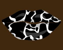 Lips with spotted cow print, stylish make up on part of face for design vector