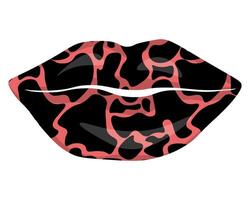 Lips with spotted pink cow print, stylish make up on part of face for design vector