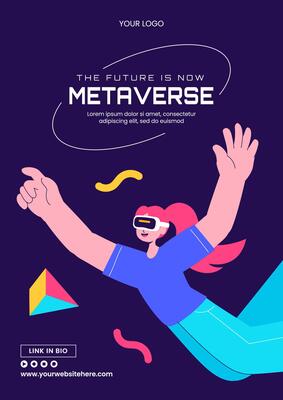 Flat Cartoon Illustration of Metaverse Social Media Flyer Templates