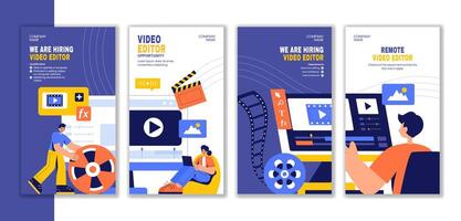 Flat Cartoon Illustration of Editing Software with Hand-Drawn Templates for Social Media Stories vector