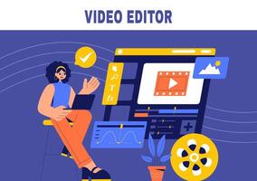 Flat Cartoon Illustration of Editing Software for Social Media Design Background vector