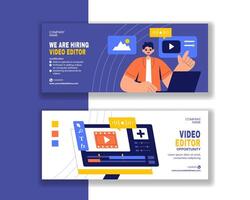 Horizontal Banner Design Featuring Editing Software in Flat Cartoon Style with Hand-Drawn Templates vector