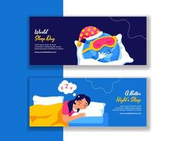 Horizontal Banner Template Featuring World Sleep Day in Flat Cartoon Style vector