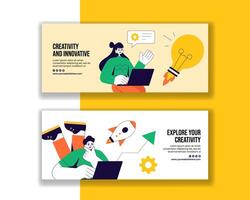 Flat Cartoon Style Horizontal Banner Templates for Innovative and Creative vector