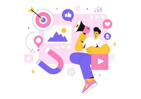 Social Media Manager Developing Internet Content to Enhance Engagement and Follower Interaction in a Flat Design vector