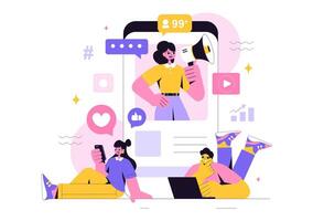 Social Media Growth Concept with a Marketing Expert Planning Content and Analyzing Metrics in a Flat Design vector