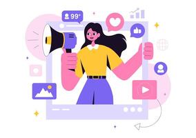 Illustration of a Digital Marketer Working on Social Media to Increase Online Visibility and Engagement vector