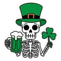 Skeleton with Beer and Shamrock for St. Patrick's Day Illustration vector