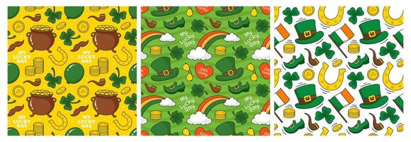 Saint Patrick's Day Illustration in a Seamless Pattern Design with Hand-Drawn Details vector