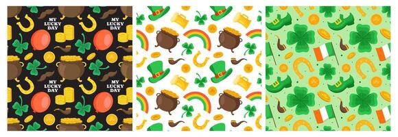Seamless Pattern for Saint Patrick's Day Featuring Hand-Drawn Irish Decorations vector