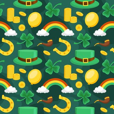 Hand-Drawn Seamless Pattern Design for Saint Patrick's Day in Flat Cartoon Style