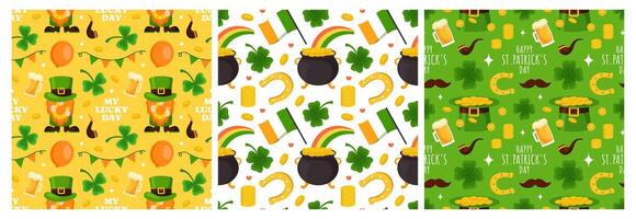 Cartoon Flat Style Seamless Pattern for Saint Patrick's Day Decorations vector