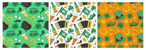 Hand-Drawn Cartoon Flat Style Seamless Pattern for Saint Patrick's Day vector