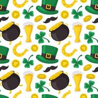 Flat Cartoon Style Saint Patrick's Day Seamless Pattern with Decorative Elements vector