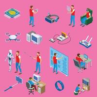 A new New a Isometric color set of people working as designers in various spheres isolated vector