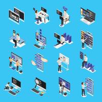 Isometric color set of people working as designers in various spheres isolated vector