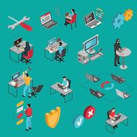 New Isometric color set of people working as designers in various spheres isolated vector