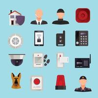 New Home security flat decorative icons set with guard dog camera and digital electronic syste vector