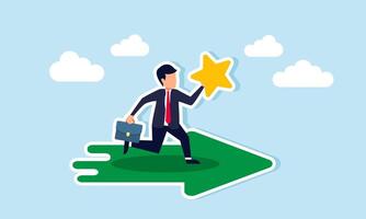 Businessman carrying a star running along an arrow, illustration of guidelines for improving business management quality vector