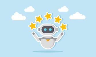 AI robot juggling several stars, illustration of AI capable of assisting in improvising business product quality vector