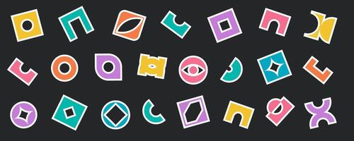 Contemporary brutalism sticker element design set, basic decorative y2k symbol illustration for poster and pattern, abstract simple brutal shape , minimal futuristic funky figure graphic. vector