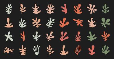 Cute boho irregular plant form design set, doodle geometric asymmetric floral element graphic, trendy organic random leaf symbol collection, flat liquid silhouette art, modern abstract minimal shape. vector
