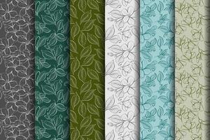 Set of Jasmine Line Art Seamless Pattern vector