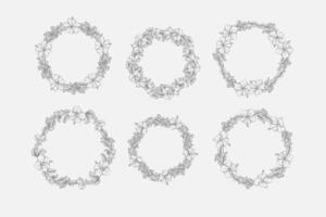 Set of Hibiscus Line Art Laurel Wreath vector
