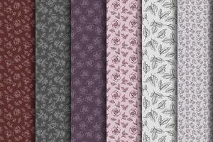 Set of Rose Line Art Pattern vector