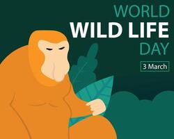 illustration graphic of The proboscis monkey is in the middle of the forest, perfect for international day, world wild life day, celebrate, greeting card, etc. vector