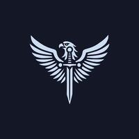 a sword and eagle logo on a dark background vector