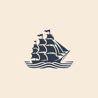 a sailing ship logo with a sail on top vector