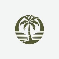 a palm tree logo with a wave in the background vector