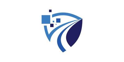 logo design shield and road digital technology modern symbol,icon,idea,creative. vector