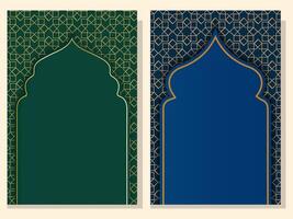 set of ramadan card banners with arabic design and copy space vector