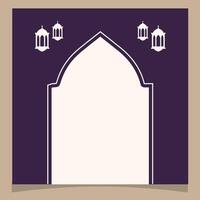 ramadan greeting card with arabic arch and lanterns and copy space vector
