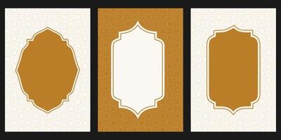 set of ramadan card banners with gold and white patterns vector