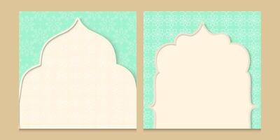 two cards with arabic card design on a green background for ramadan vector
