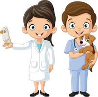 Illustration of couple veterinarian holding pets vector