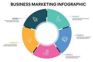 Pie chart circle infographic template with 5 options, steps, parts, segments. Business concept. marketing infographic illustration vector