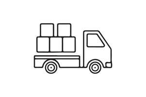 Mini loaded Truck Icon. Transportation Set in Flat line art Design Style. Car icon set illustration isolated silhouette on white background vector