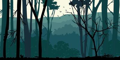 Silhouette of a trees forest and mountain. natural isolated background style. vector
