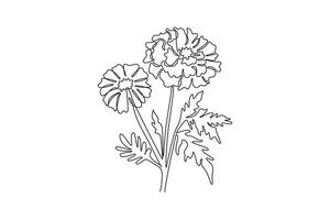 Single continuous line drawing beauty fresh calendula for home decoration wall art poster print. Printable decorative marigold flower concept. Dynamic one line draw graphic design illustration vector