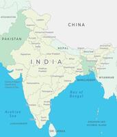 India map state wise marked with state name, highlighting neighbouring countries vector