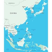 East Asia map highlighting countries name, borders, and major regions of the area vector