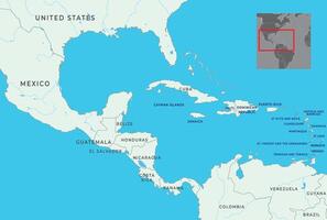 Central America map highlighting countries, borders, and geographical features of the region vector