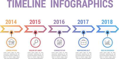 Timeline infographics template with gradient arrows vector